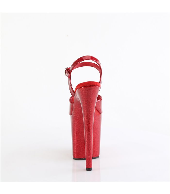 FLAMINGO-809GP - Plateau High Heel Sandalette - Rot Lack mit Glitzer | Pleaser