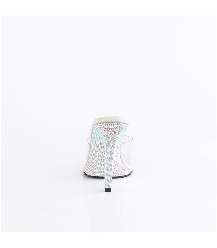 GALA-01DM - Mules - silver/clear with rhinestones | Fabulicious