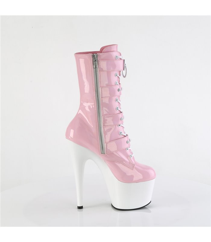 ADORE-1046TT - Plateau Stiefelette - Rosa/Weiß Lack | Pleaser