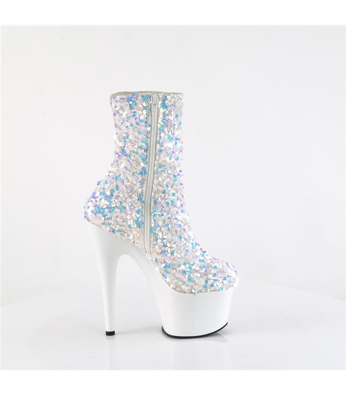 ADORE-1042SQ - platform ankle boots - white/multicolor with sequins | Pleaser