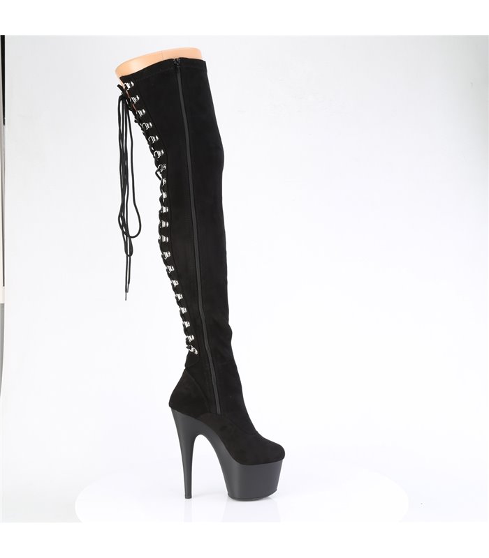 ADORE-3063 - Platform Overknee Boots - Black Velour | Pleaser