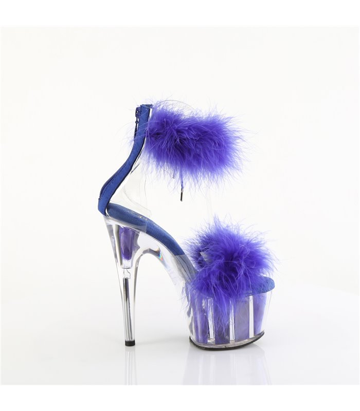 ADORE-724F - Plateau High Heel Sandalette - Blau mit Plüsch | Pleaser