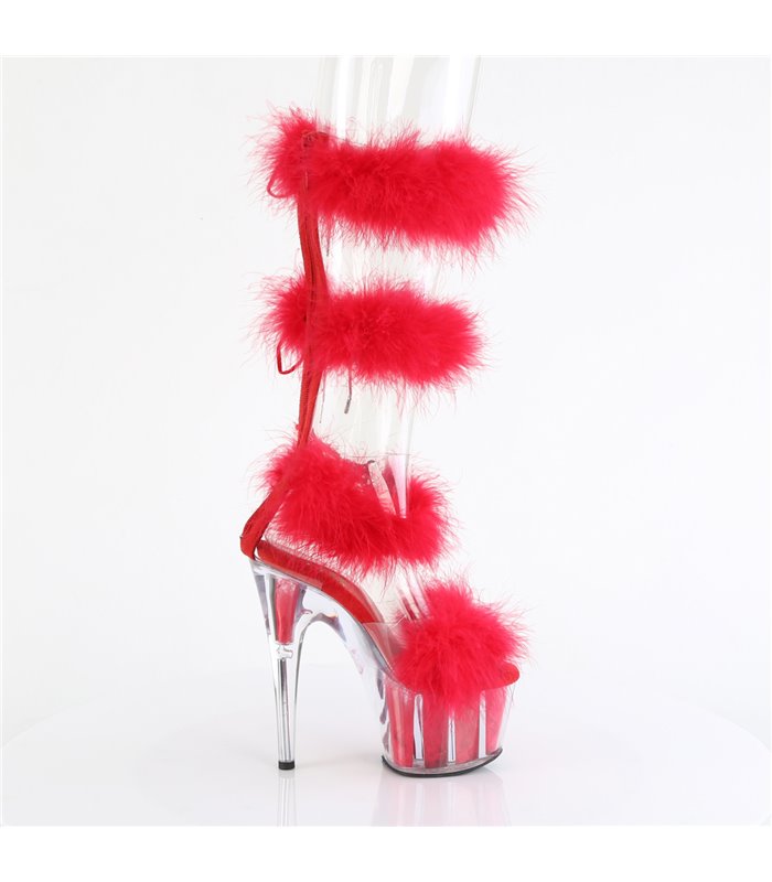 ADORE-728F - Platform High Heel Sandals - Red with Plush | Pleaser