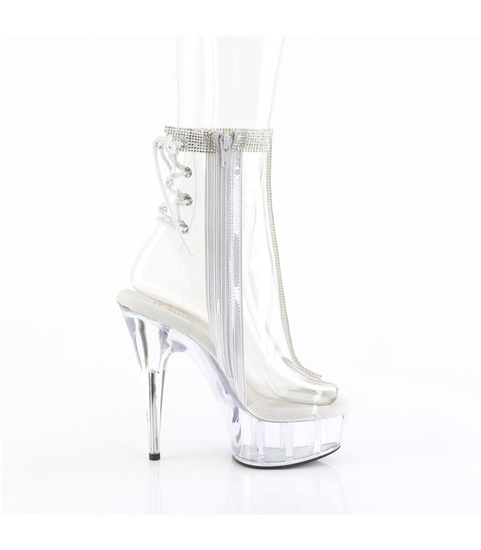 DELIGHT-1018C-2RS - Platform ankle boots - clear with rhinestones | Pleaser