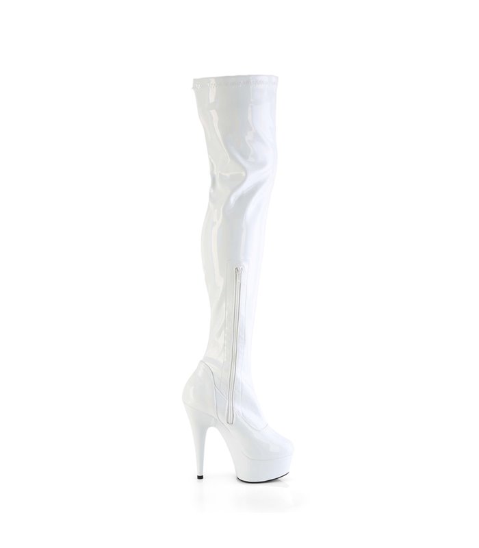 DELIGHT-3000HWR - Platform Overknee Laarzen - Wit Patent Holografisch | Pleaser