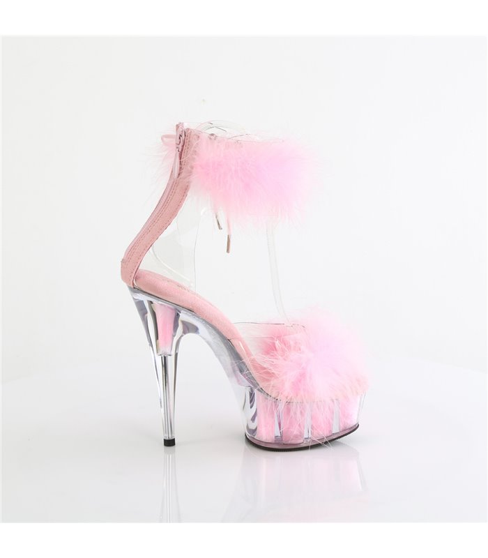 DELIGHT-624F - Plateau High Heel Sandalette - Rosa mit Plüsch | Pleaser