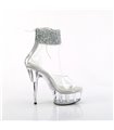 DELIGHT-624RS-02 - Plateau High Heel Sandalette - Klar mit Strass | Pleaser