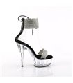 DELIGHT-627RS - Plateau High Heel Sandalette - Schwarz/Klar mit Strass | Pleaser