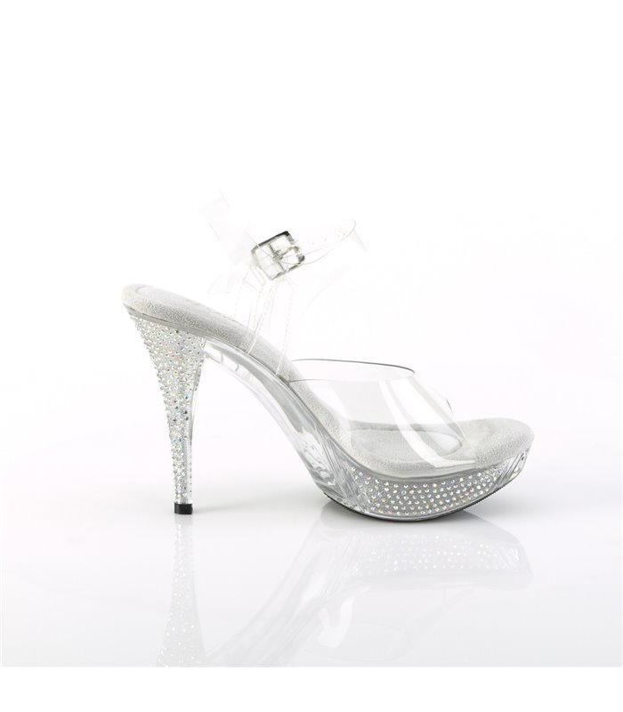 ELEGANT-408ABRS - Plateausandalen met hoge hak - transparant met strass-steentjes | Fabulicious