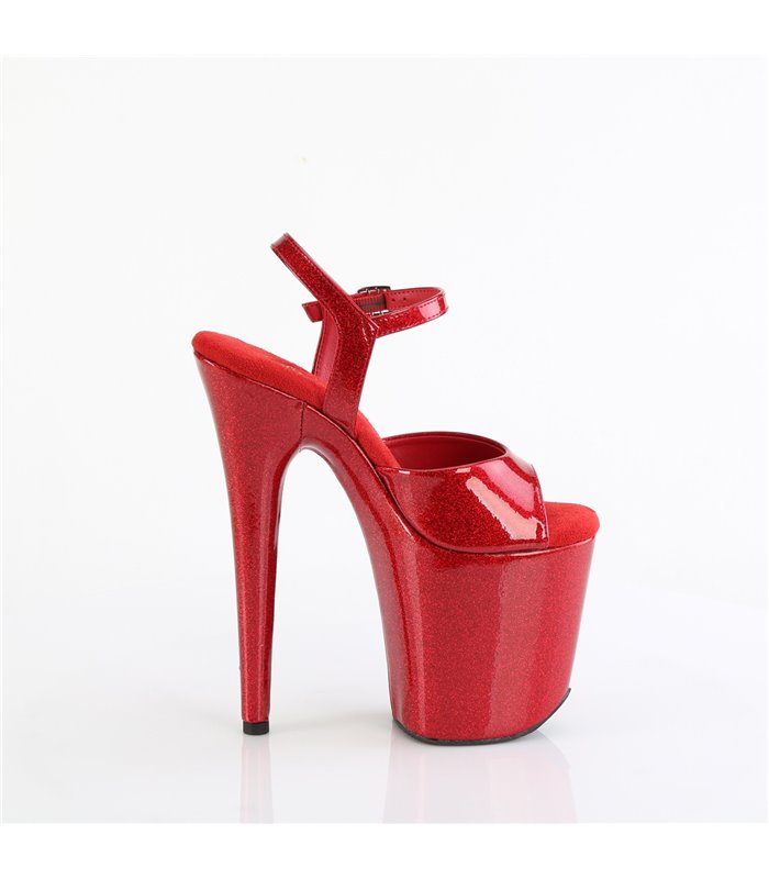 FLAMINGO-809GP - Plateau High Heel Sandalette - Rot Lack mit Glitzer | Pleaser