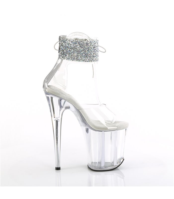 FLAMINGO-824RS-02 - Plateau High Heel Sandalette - Klar mit Strass | Pleaser