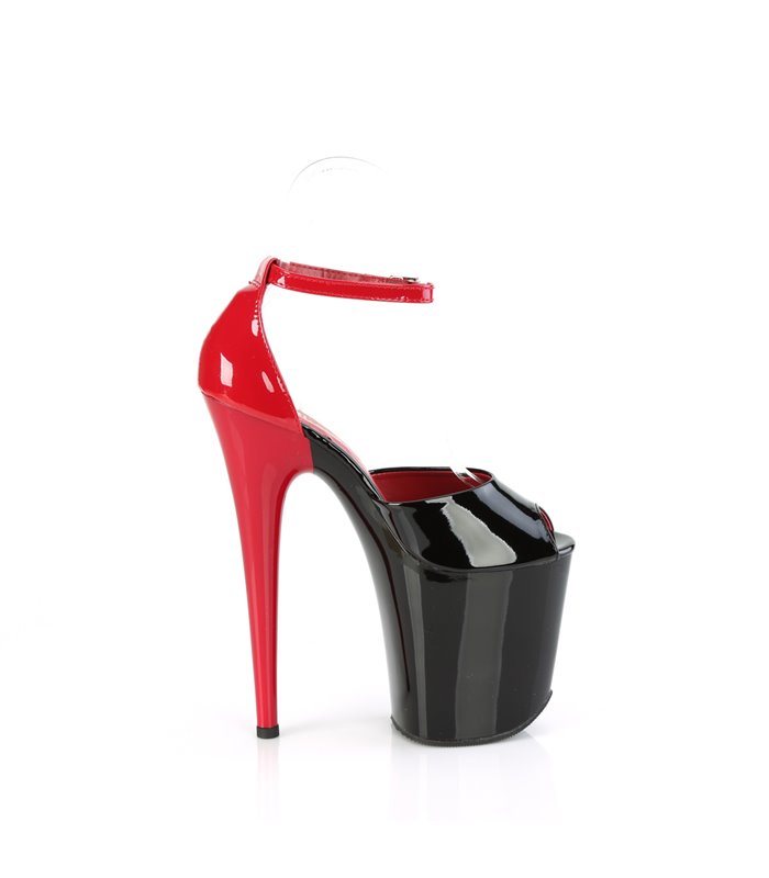 FLAMINGO-868 - Plateau High Heel Sandalette - Schwarz/Rot Lack | Pleaser