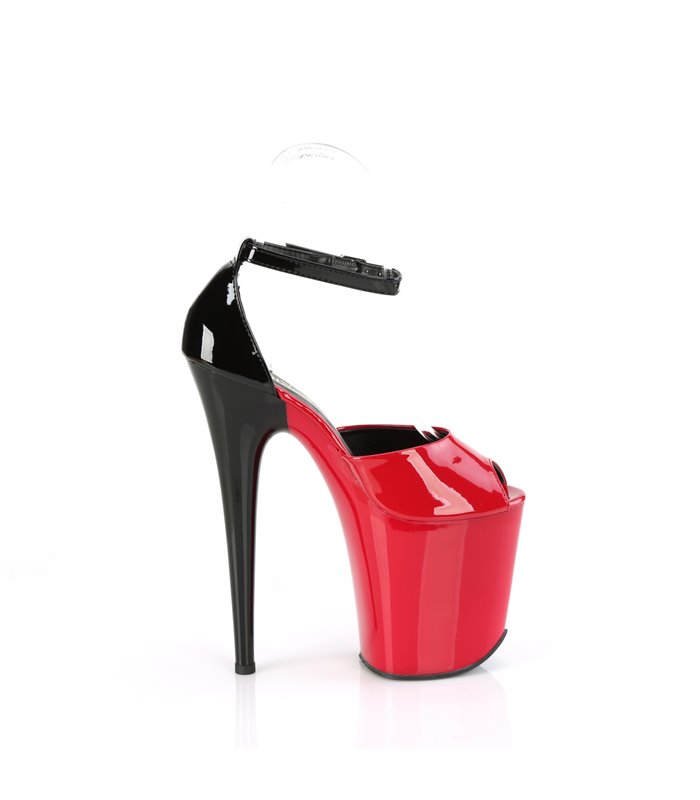 FLAMINGO-868 - Plateau High Heel Sandalette - Rot/Schwarz Lack | Pleaser