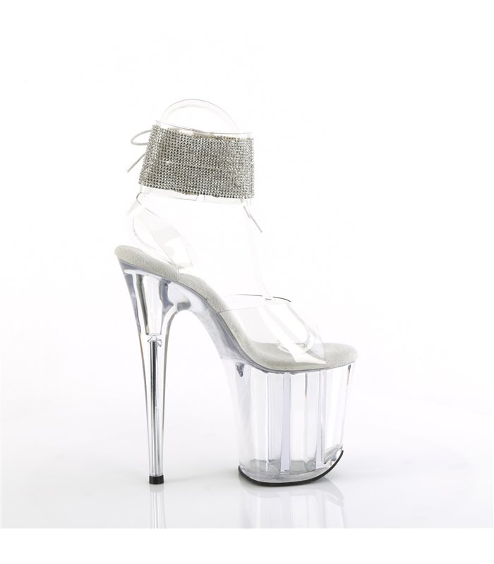 FLAMINGO-891-2RS - Platform high heel sandal - clear with rhinestones | Pleaser