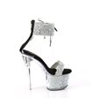 SKY-327RSI - Plateau High Heel Sandalette - Silber/Schwarz mit Strass | Pleaser