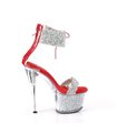 SKY-327RSI - Plateau sandaal met hoge hak - zilver/rood met strass steentjes | Pleaser