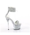 SKY-327RSI - Plateau High Heel Sandalette - Silber/Klar mit Strass | Pleaser