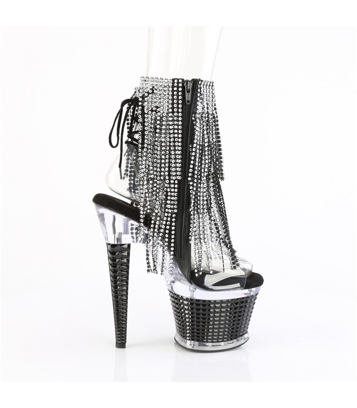 SPECTATOR-1017RSF - Plateau Stiefelette - Schwarz/Silber mit Strass | Pleaser