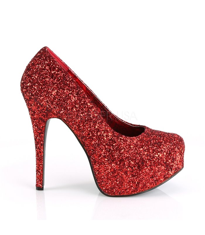 Plateau Pumps TEEZE-06GW - Glitter Rot (Weit)