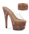 BEJEWELED-712RS - Plateau Pantolette mit Glitzersteinen - Braun | Pleaser