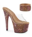 BEJEWELED-712RS - Platform mules with glitter stones - brown | Pleaser