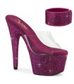 BEJEWELED-712RS - Platform mules with glitter stones - Pink/Red | Pleaser