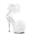 DELIGHT-624F Plateau Sandalette Transparent/Weiss Plüsch | Pleaser