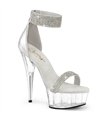 DELIGHT-641 Platform sandal with ankle strap and rhinestones silver/clear rhinestones | Pleaser