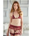 Lace and Mesh Bra and Garter G-string - Burgundy SALE