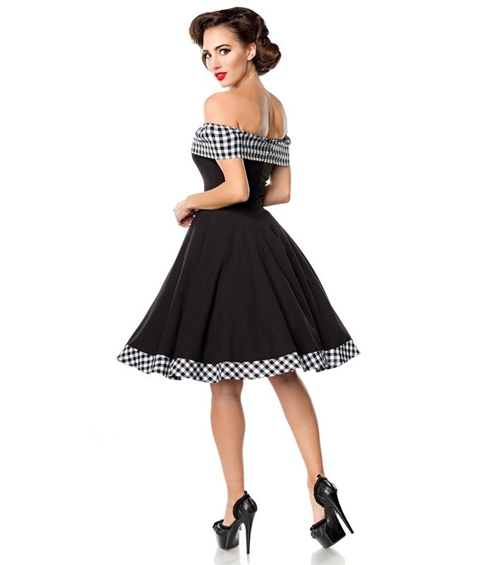 Belsira schulterfreies Swing-Kleid schwarz/weiss - midi Kleider
