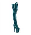 FLAMINGO-3020GP Platform overknee boots with lacing glittering emerald green I Pleaser