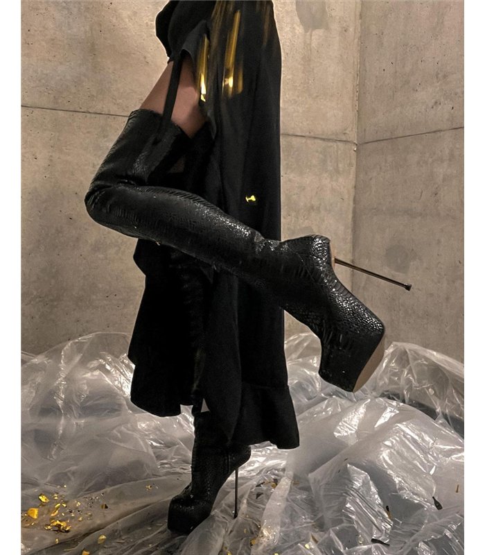 Giaro Overknee Plateau Stiefel BRISA Snake Schwarz