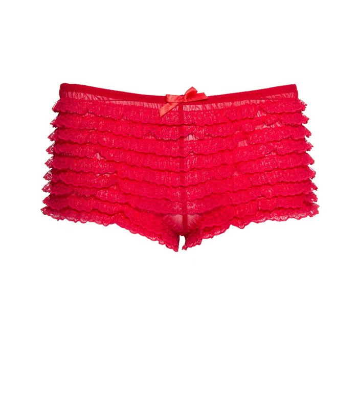 Schwarze Tanga-Shorts mit Rüschchen und Spitze | Leg Avenue