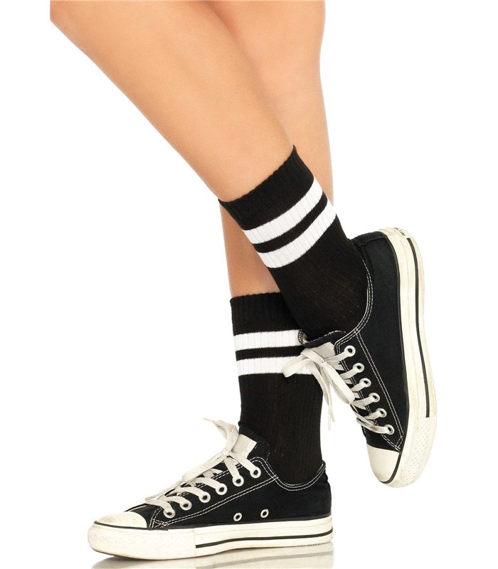 Sportliche gestreifte Knöchelsocken in Schwarz mit 2 weißen Streifen | Leg Avenue