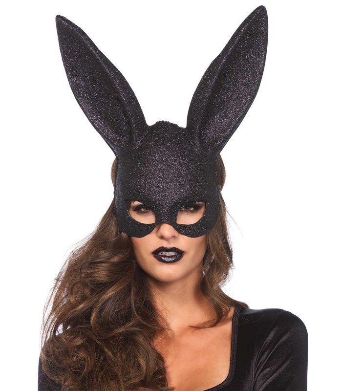 Kostümzubehör Halbbedeckende Schwarze Hasenmaske mit Glitzer | Leg Avenue