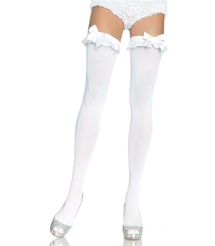 Opaque thigh highs with bow