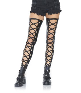Wetlook footless lace up thigh