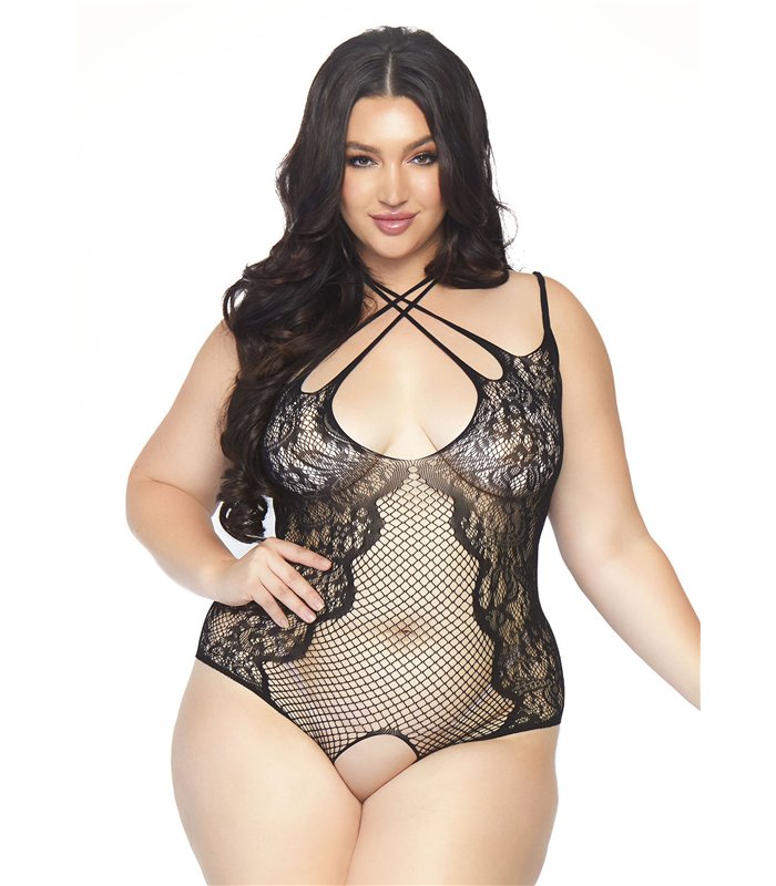 Teddy mit offenem Schritt und sexy Muster schwarz | Leg Avenue