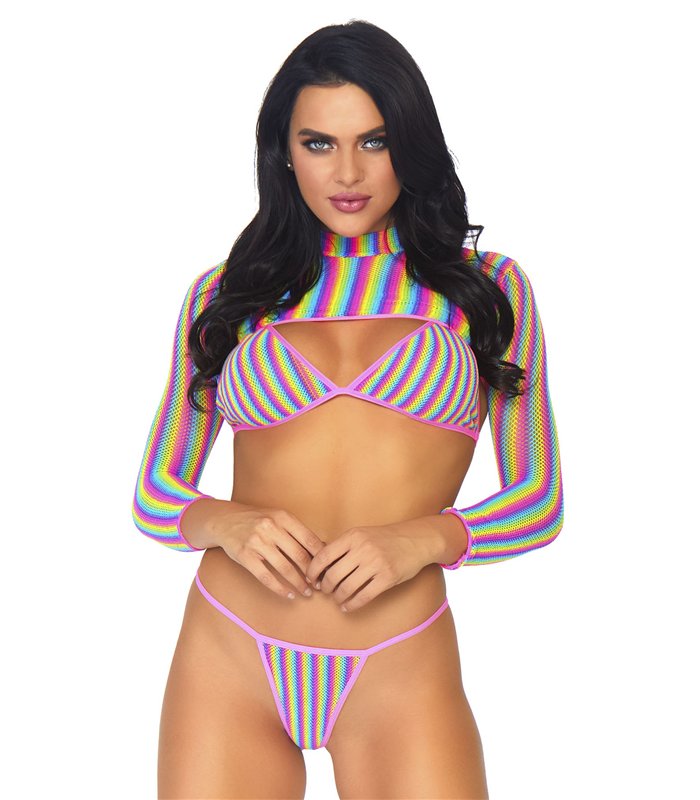 Regenbogen-Oberteil, String und Crop-Top Regenbogen-Motiv | Leg Avenue