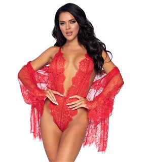 Floral lace teddy & robe Floral lace teddy & robe