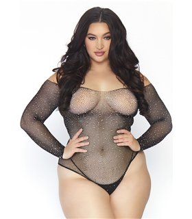 Bodysuit aus funkelndem Fischernetz Glitzer Plussize schwarz | Leg Avenue