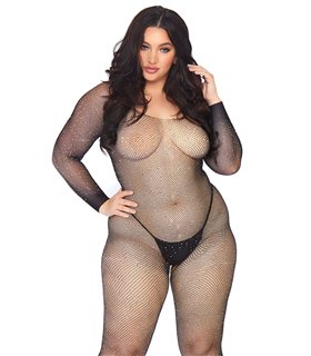 Glitzernder Langärmeliger Bodystocking mit offenem Schritt