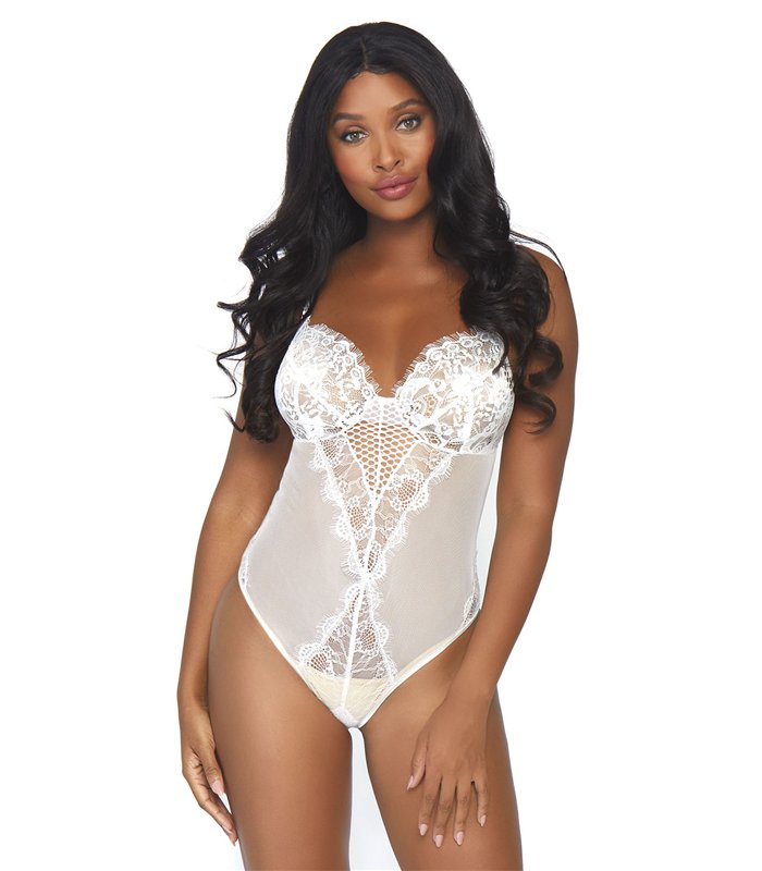 Lace and sheer mesh teddy