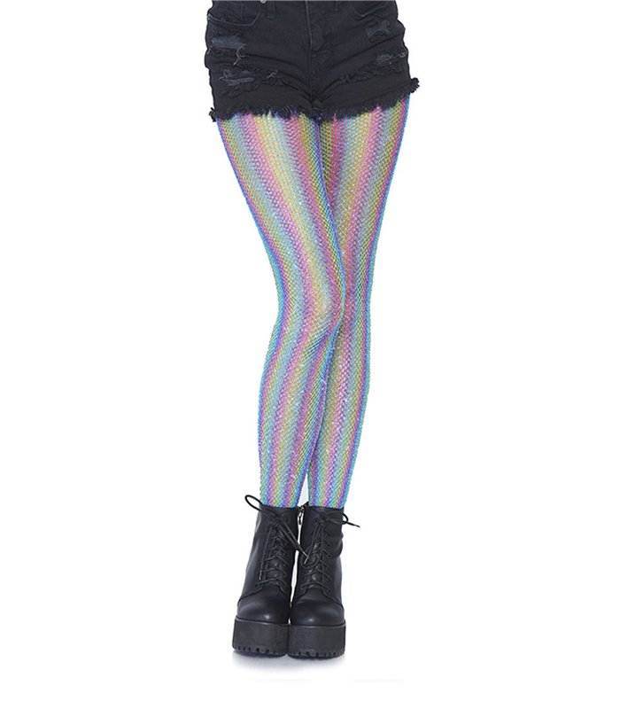 Lurex rainbow fishnet tights
