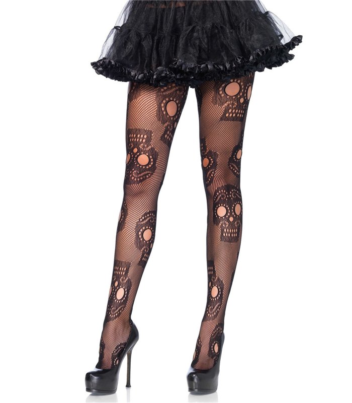 Sugar skull net pantyhose