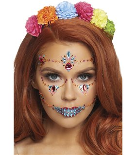 Dia De Los Muertos Gesichts Juwelen Sticker Mehrfarbig | Leg Avenue
