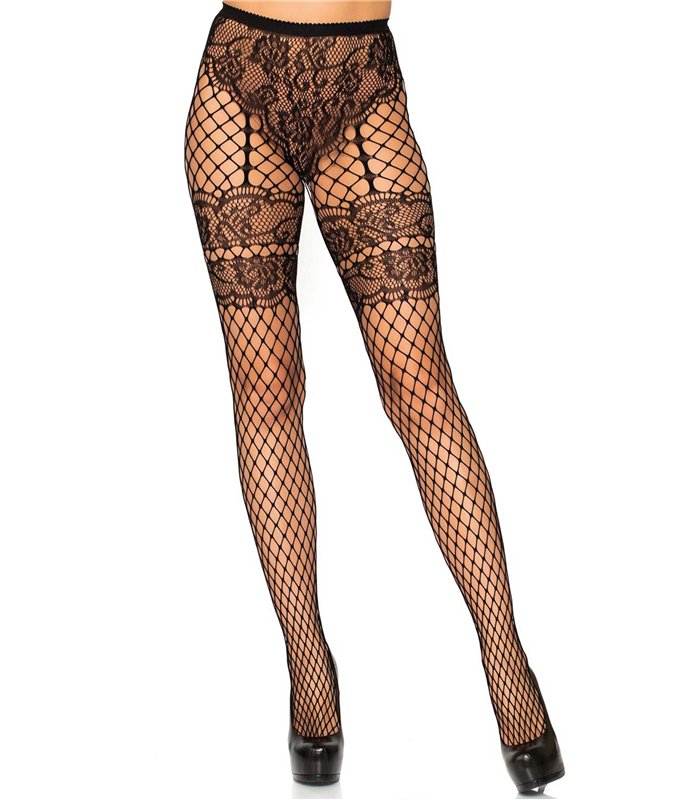 Lace French cut net pantyhose