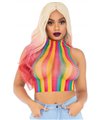 Regenbogen-Netz-Crop-Top mit hohem Kragen | Leg Avenue