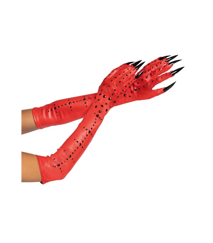 Rote Teufelskrallenhandschuhe mit Strasssteinen | Leg Avenue