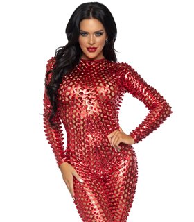 Laser cut metallic catsuit